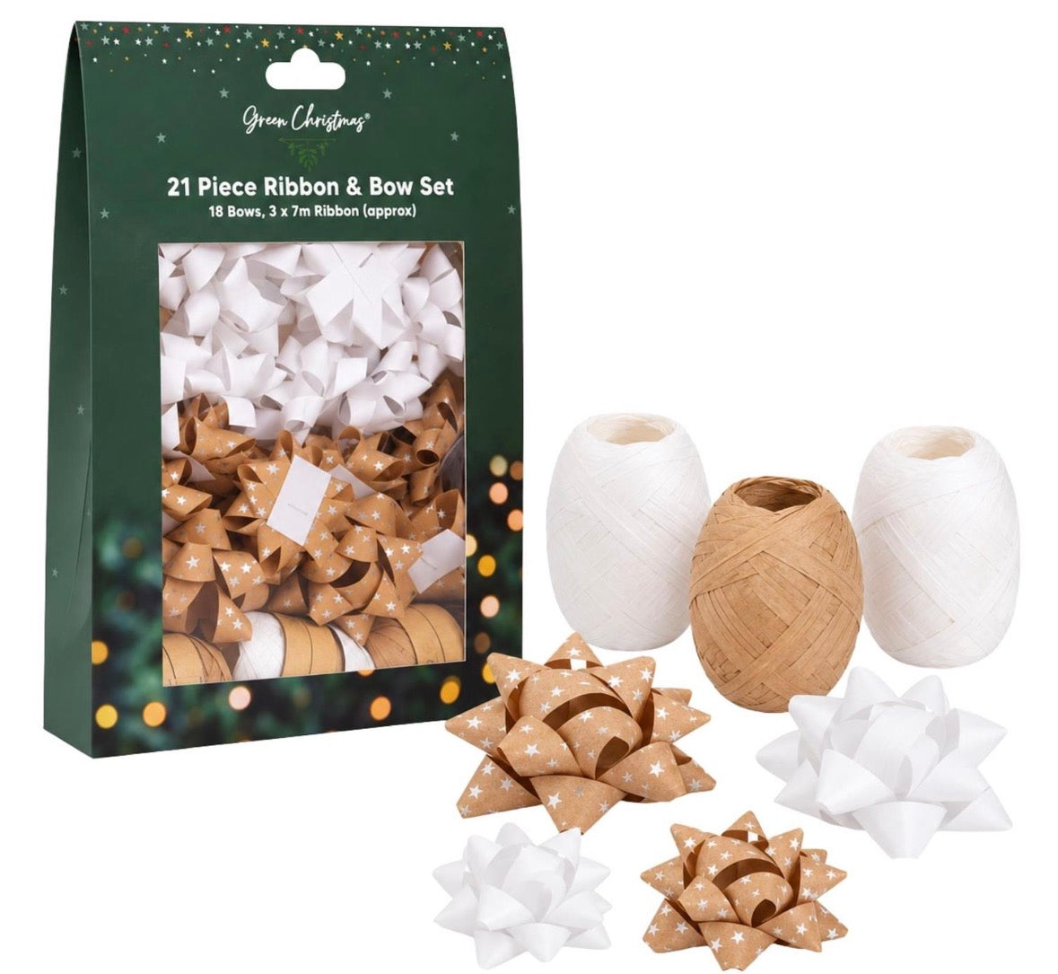 Christmas Ribbon & Bow Set 21 Piece Kraft Present Wrapping