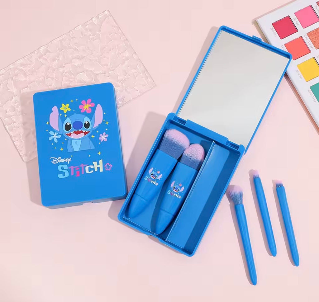 5Pcs Stitch Portable Makeup Brush Set With Mirror