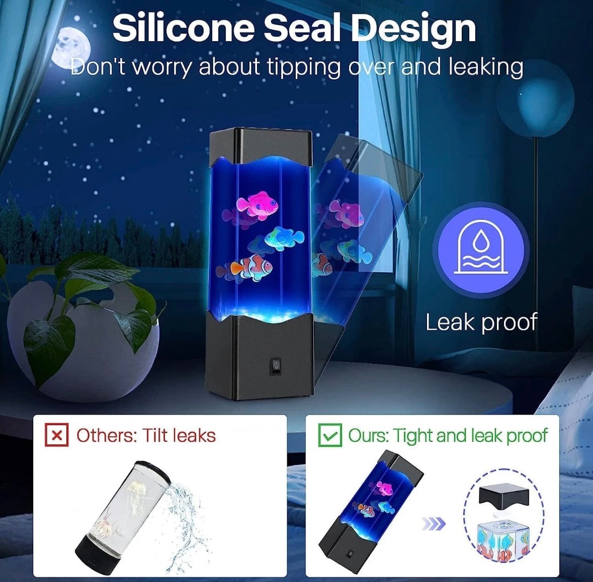 Fish Lava Lamp LED Mood Color Changing Night Light