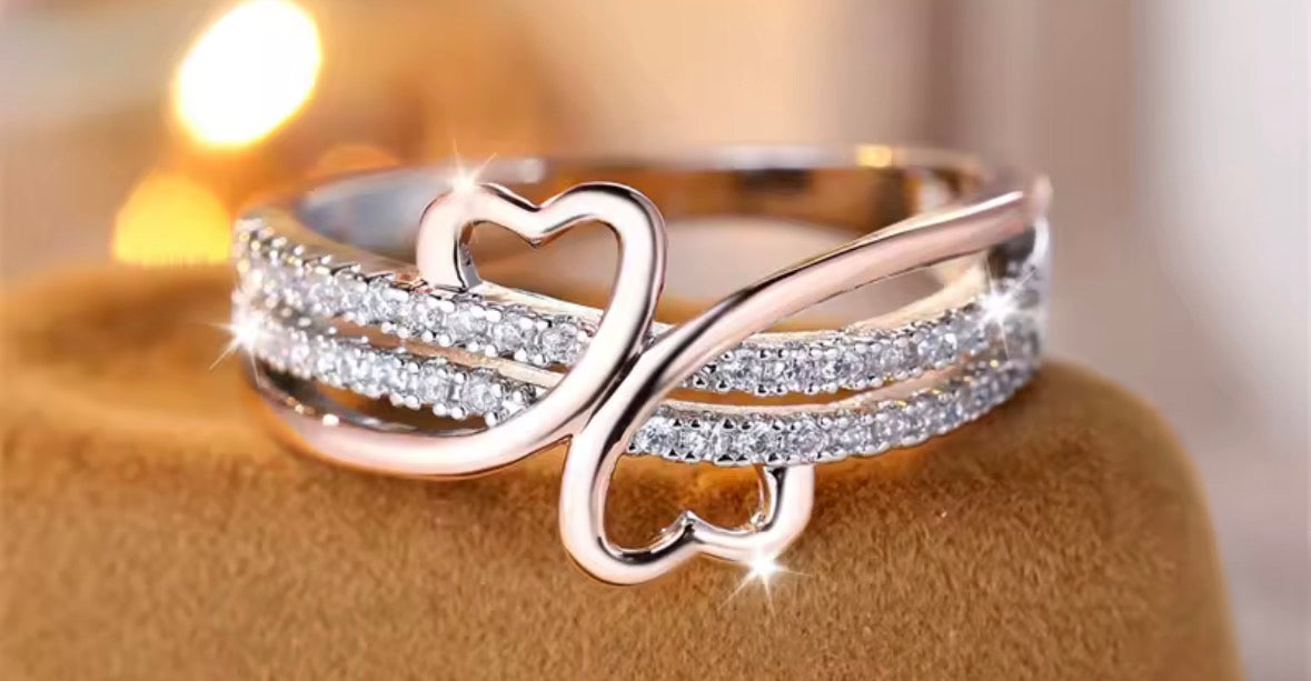 Two Tone Rose Gold Silver Color Double Heart Ring