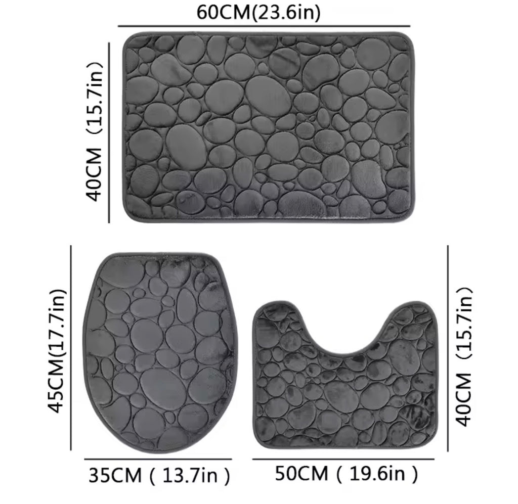 Set of Solid Color Simple Bathroom Water-absorbing and Non-slip Floor Mat Stone Pattern