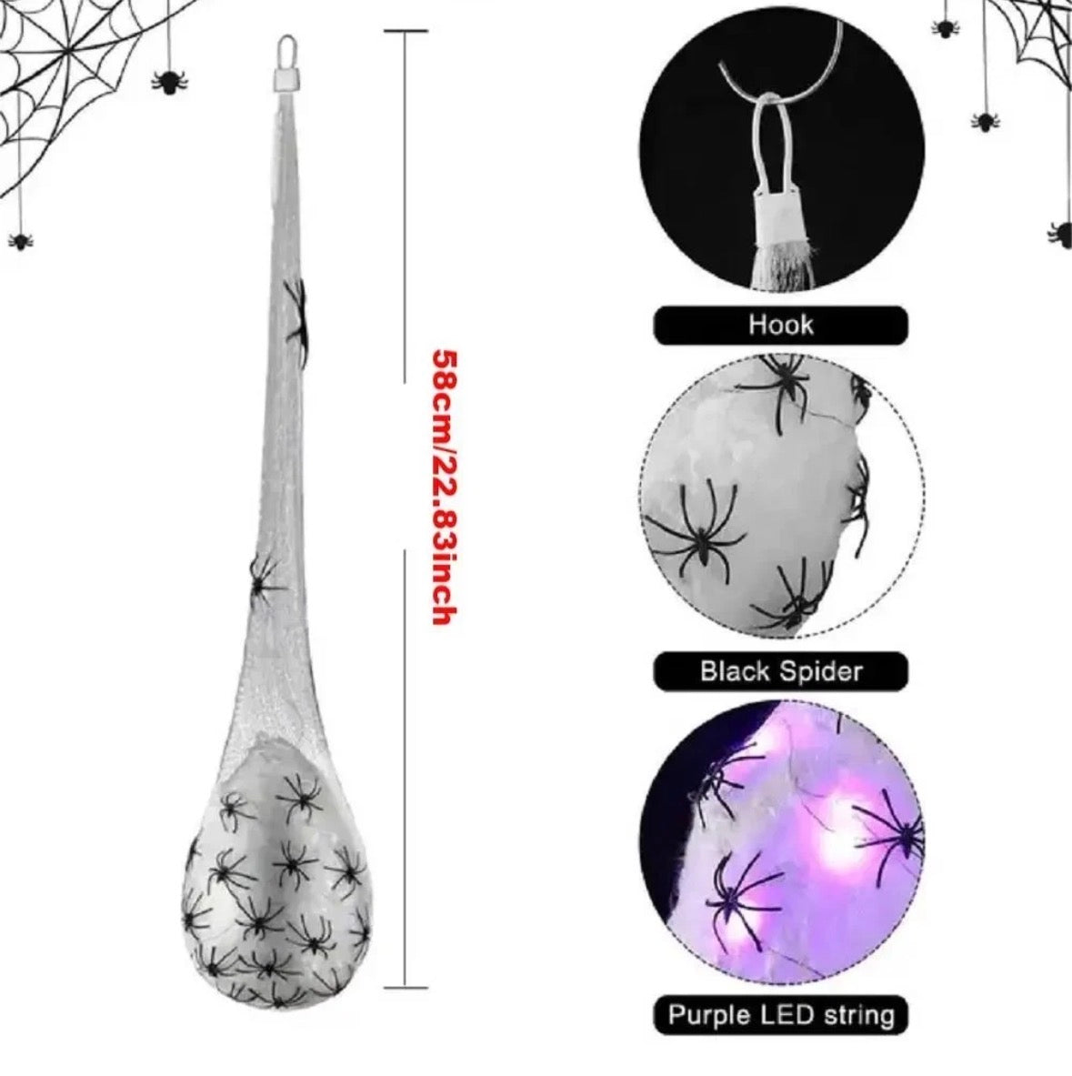 1PCS LED Light Up Spider Web Hanging Glowing Spiders Egg