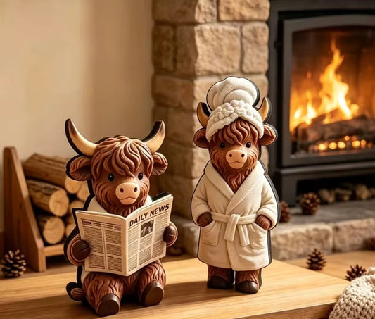 Set of 2 highland cow ornaments