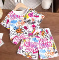 Joyful Face Graffiti Short Sleeved T-shirt And Short