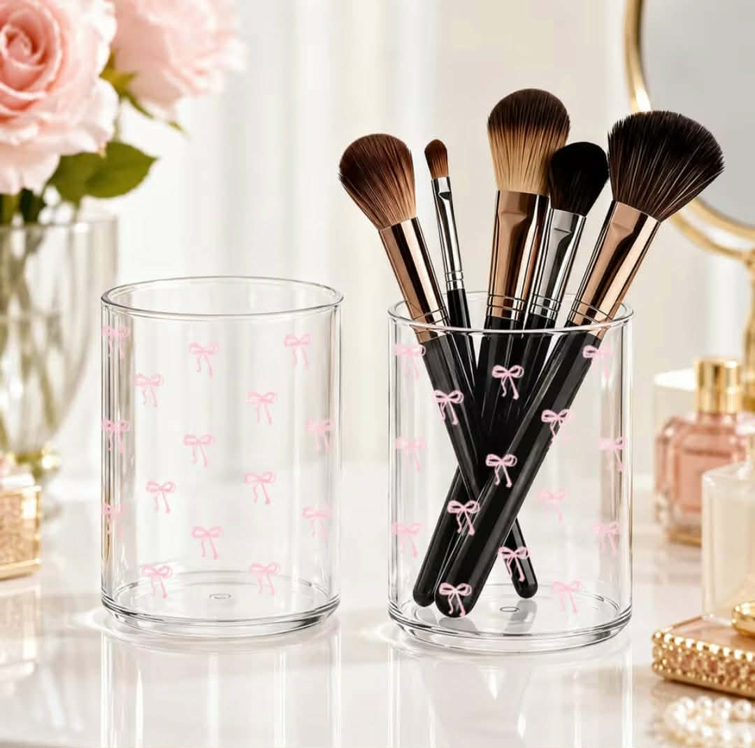 Clear Acrylic Makeup Brush Holder Pink Bow x1