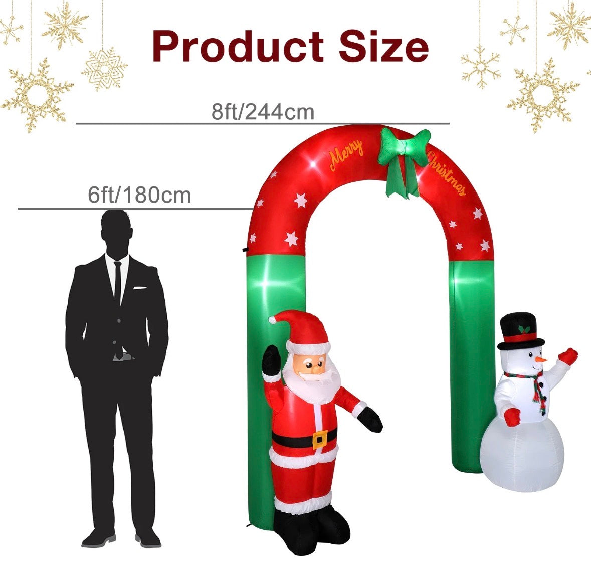2.4M Christmas Arch Inflatable with Santa & Snowman & LED Lights Outdoor Decor
