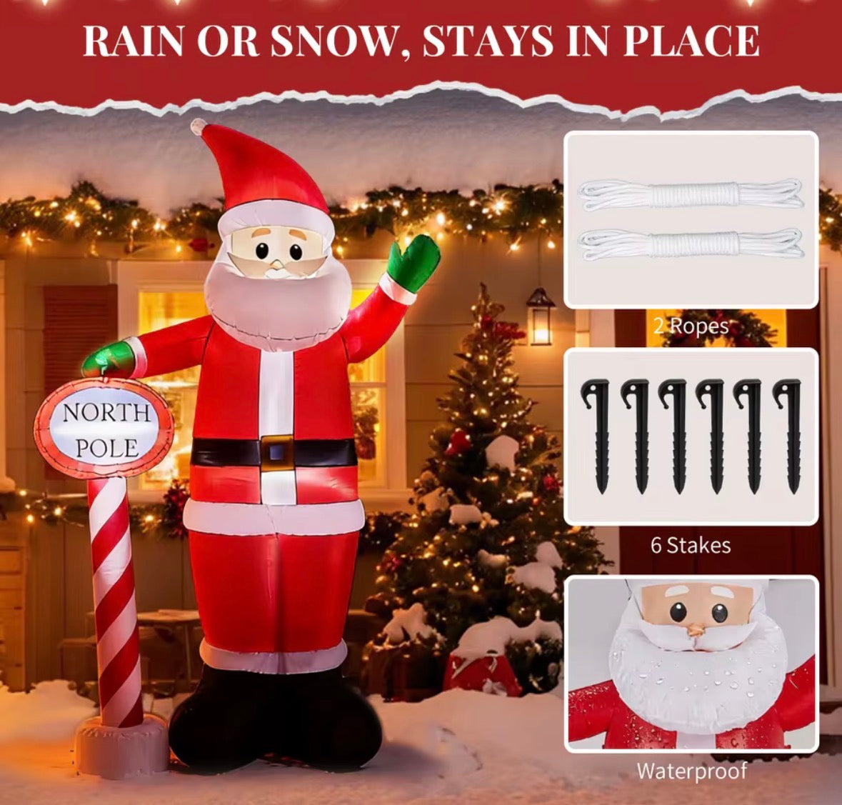 8FT Christmas Inflatables Giant Santa Outdoor Yard Decoration Blow Up