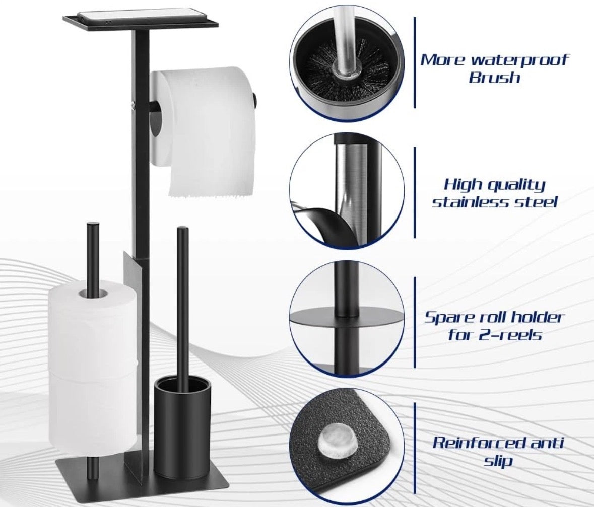 Toilet Roll Holder Freestanding with Storage & Shelf Toilet Paper