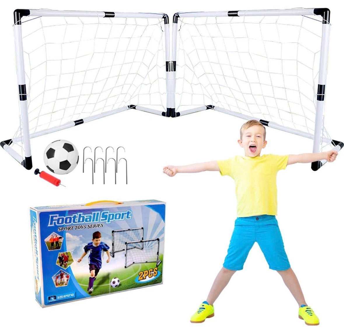 2 Football Ball Goals Post Net