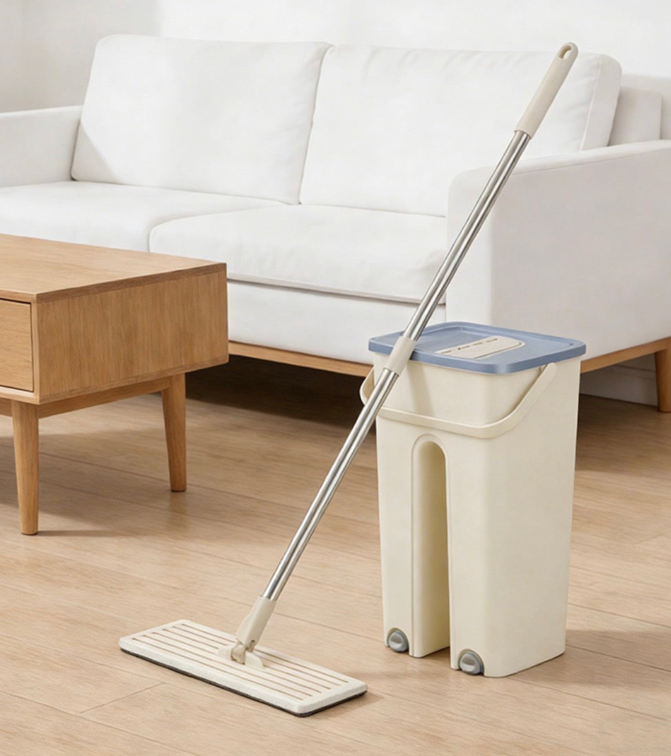 5L Flat Mop Bucket Set With 2 Mop Pads Wet and Dry Mop Bucket Set