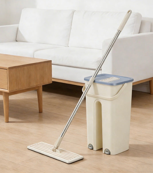 5L Flat Mop Bucket Set With 2 Mop Pads Wet and Dry Mop Bucket Set