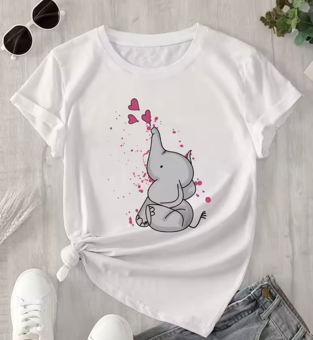 Cute Elephant Print T-Shirt