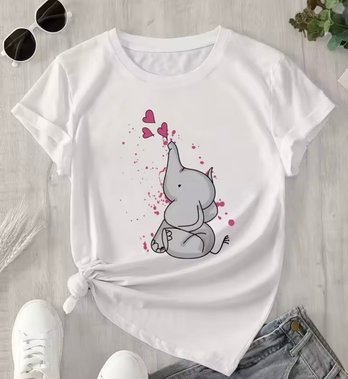 Cute Elephant Print T-Shirt