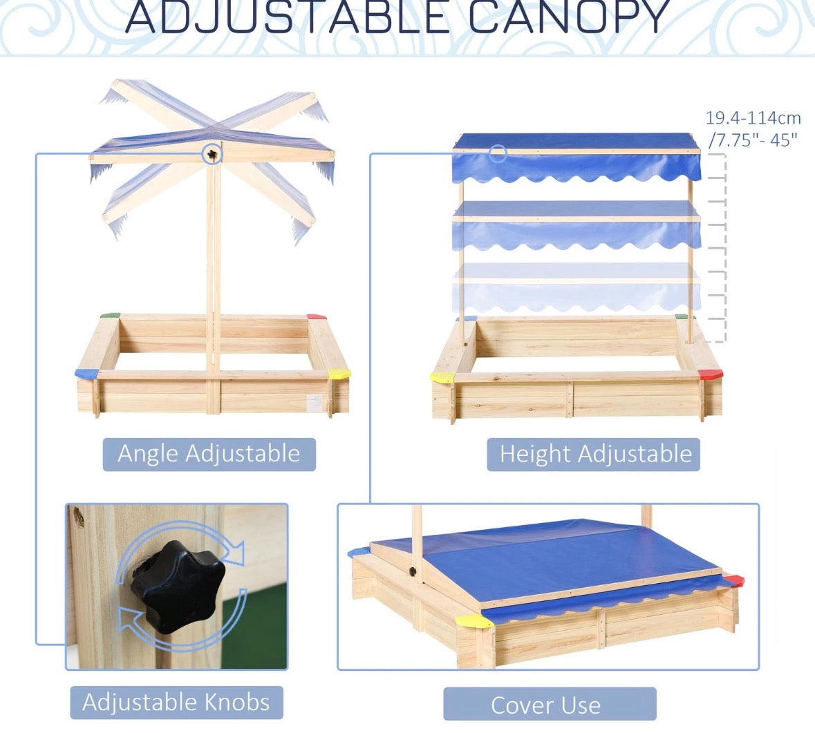 Square Wooden Sandpit Sandbox