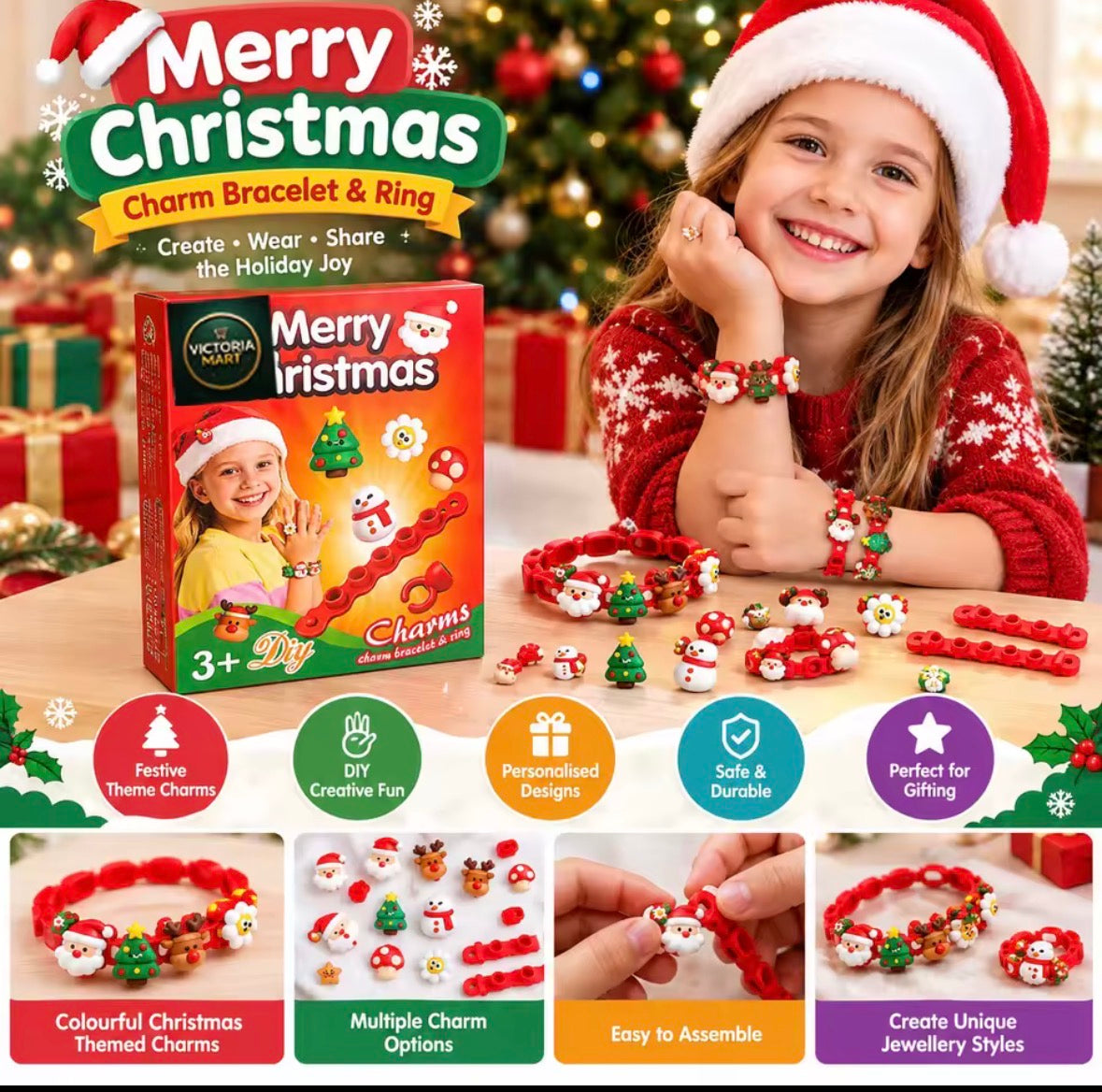 Christmas Charm Bracelet Making Kit for Kids