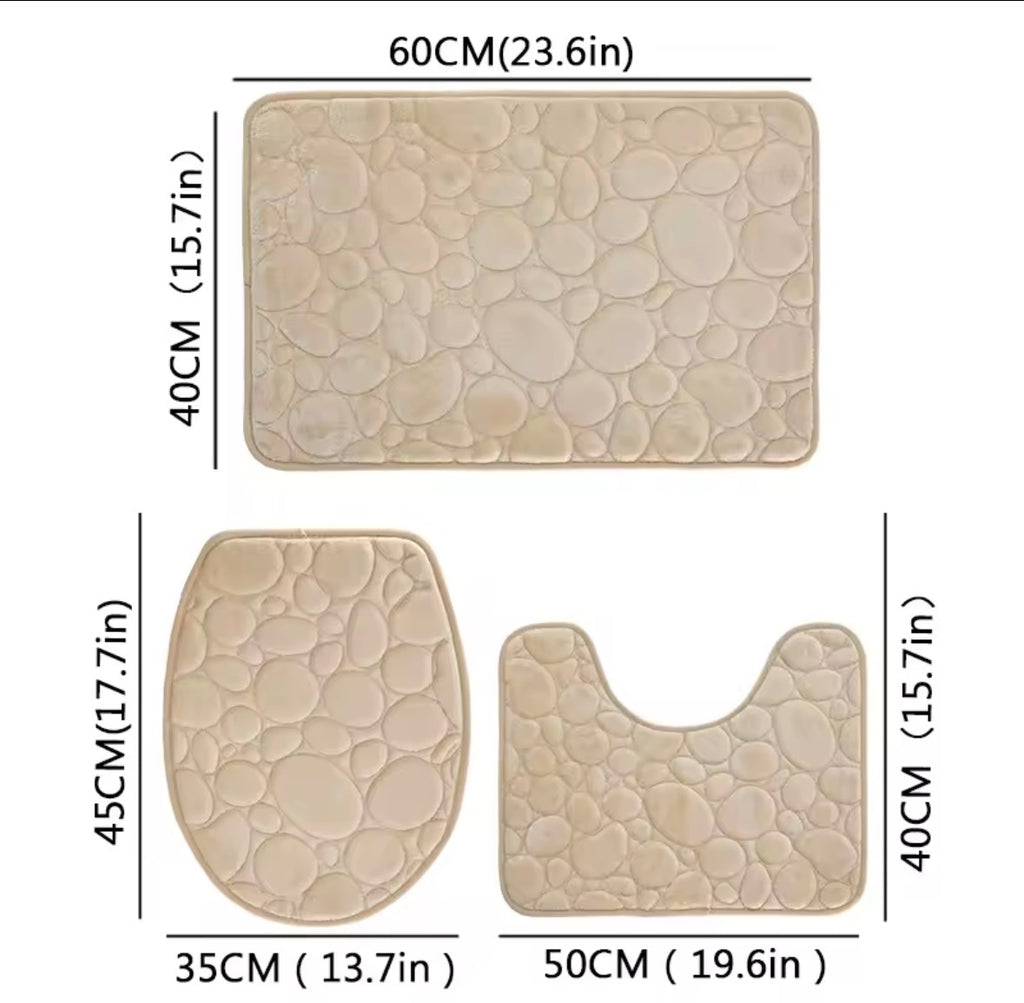 Set of Solid Color Simple Bathroom Water-absorbing and Non-slip Floor Mat Stone Pattern