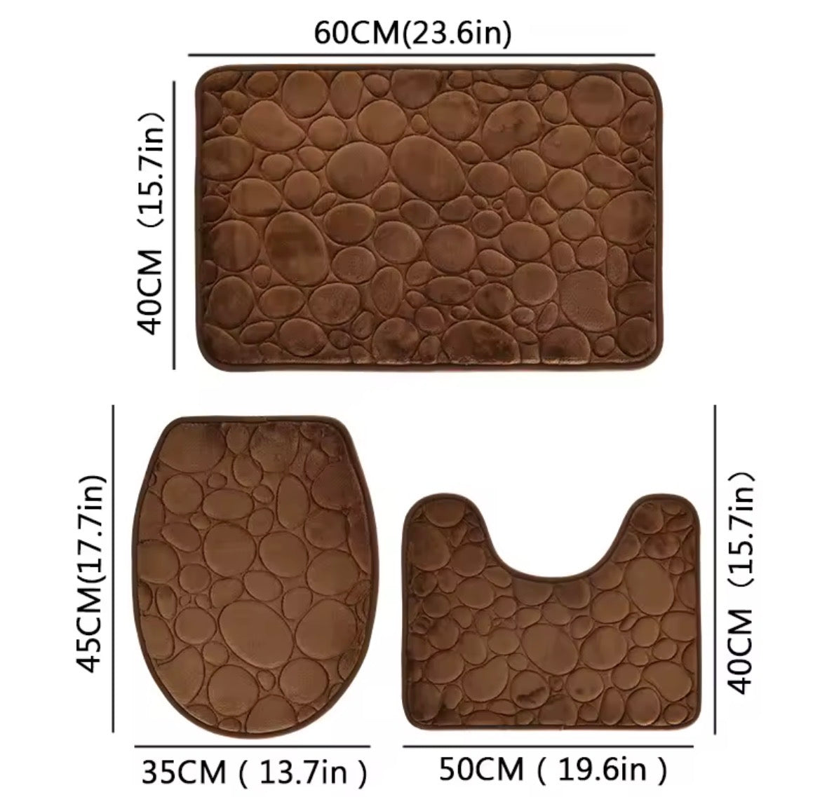 Set of Solid Color Simple Bathroom Water-absorbing and Non-slip Floor Mat Stone Pattern