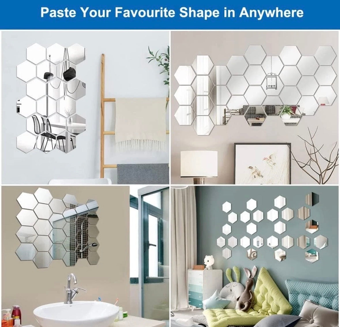 24x Acrylic Mirror Self-Adhesive Classic Hexagonal Shape