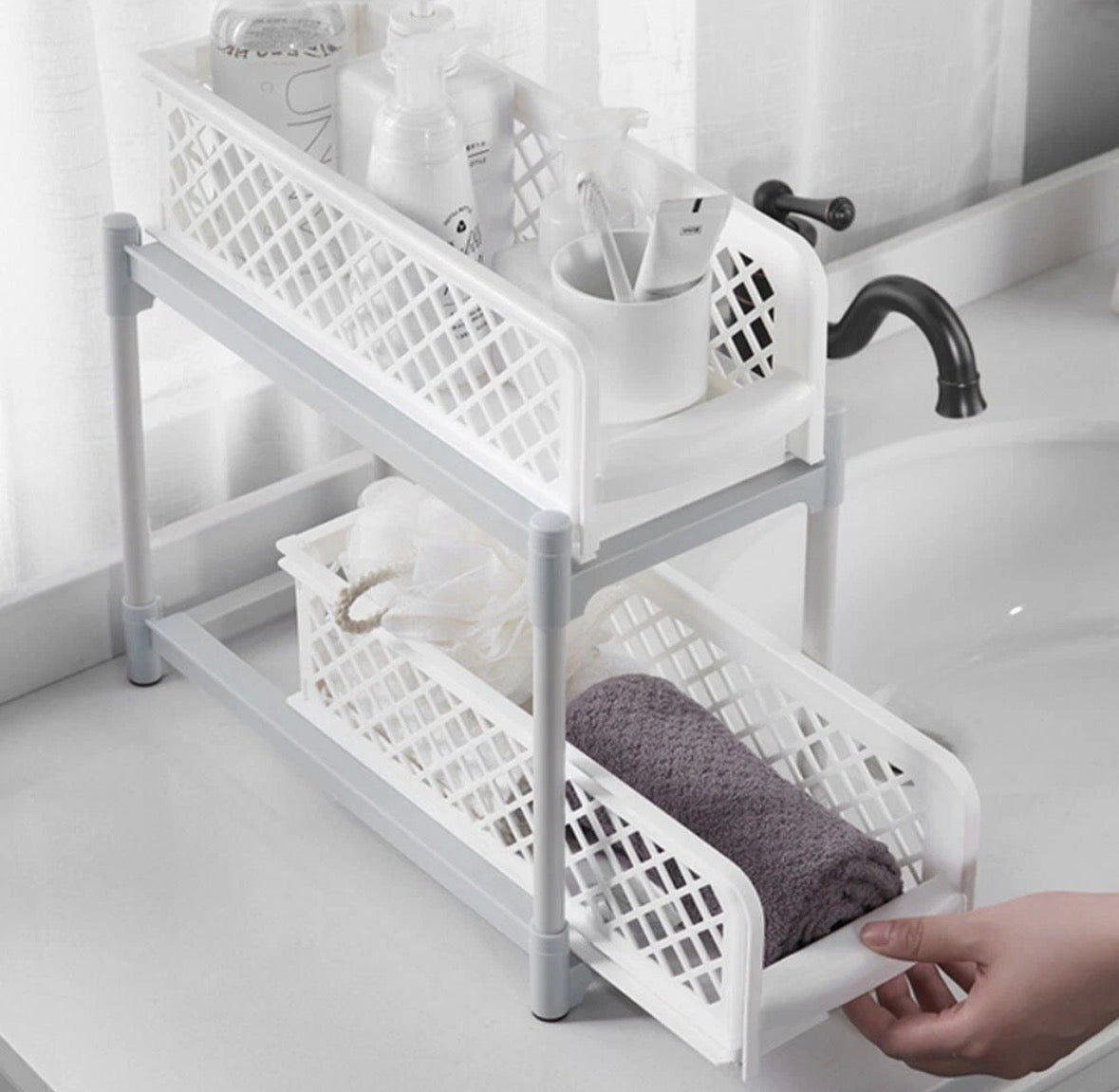 Storage Basket Bathroom/ Kitchen Organizer Shelf Slide Draws