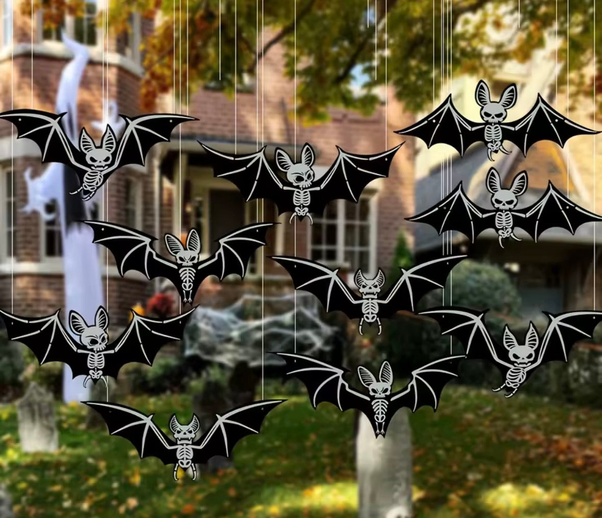 10PC Halloween Spooky Deco 3D Hanging Bats for Trees Glow-In-The-Dark