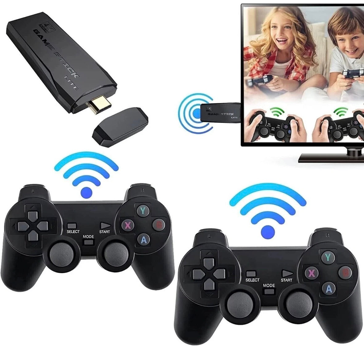 Games Console HDMI 4K Arcade Video Game Stick Wireless Controllers 64G