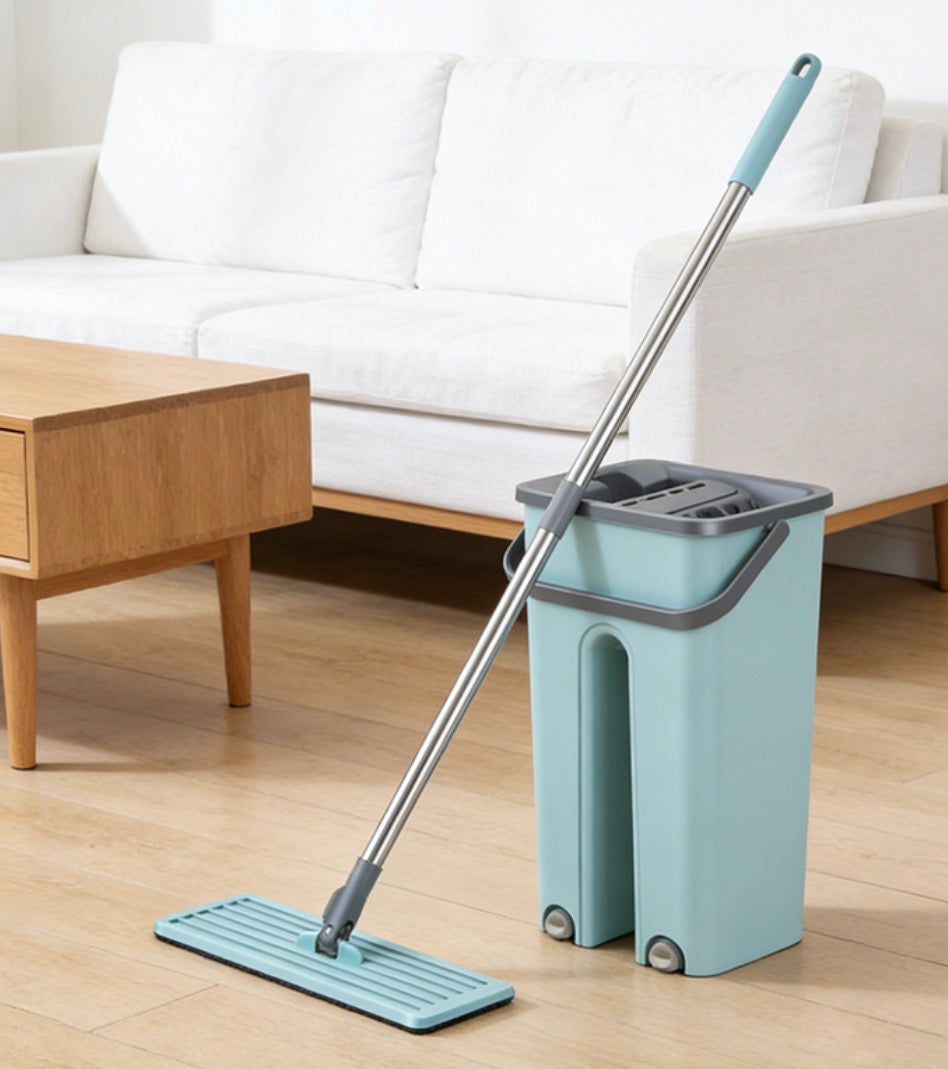 5L Flat Mop Bucket Set With 2 Mop Pads Wet and Dry Mop Bucket Set