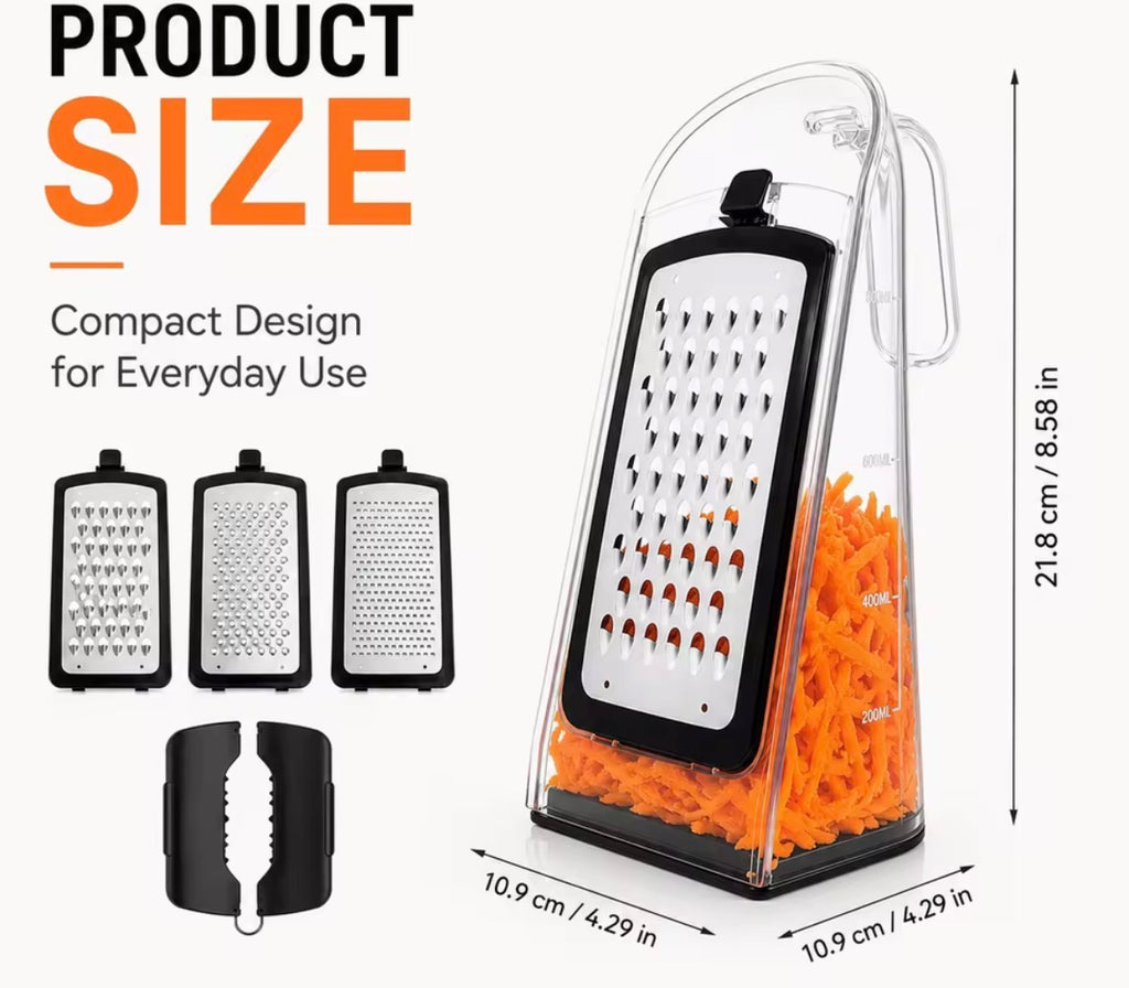 Multifunctional Cheese Grater with 3 Replaceable cuttters Storage Box Cleaning Brush