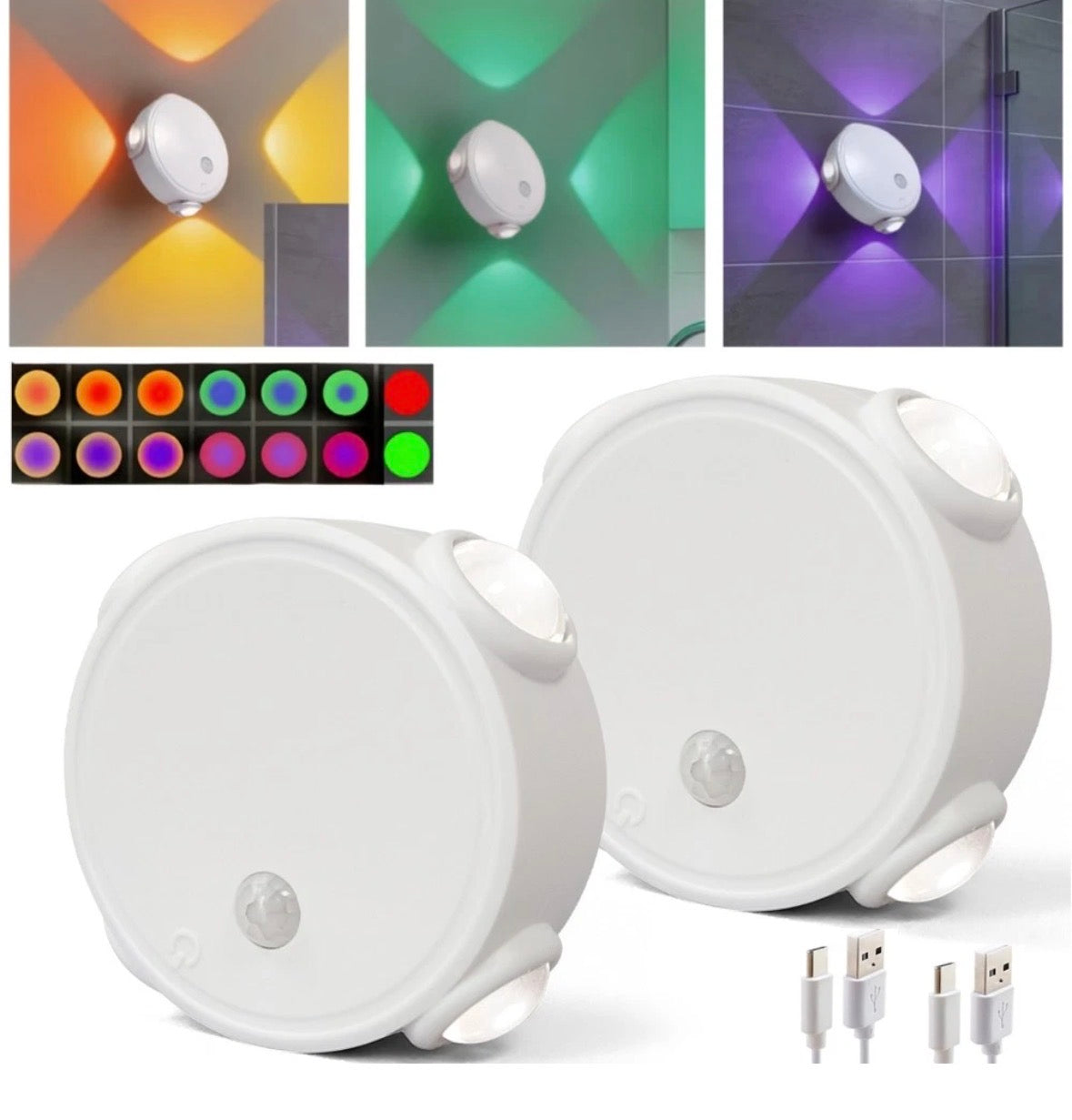 2PCS Magnetic RGB LED Night Light Smart Motion Sensor