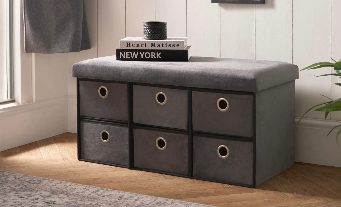 Storage Cube Unit 6 Draw Ottoman Space Saving Velvet