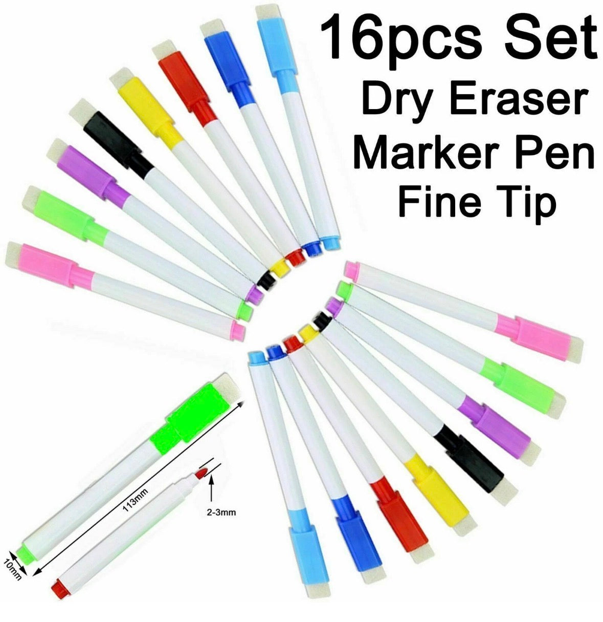 Fine tip Magnetic White board marker pens built in dry eraser