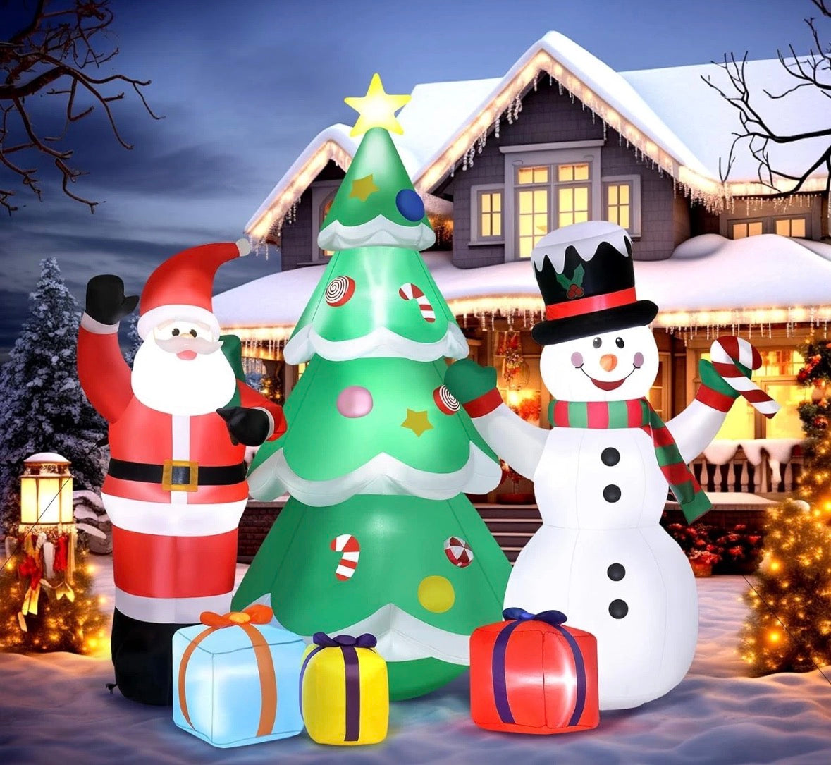 Christmas Inflatable Santa Snowman Tree Outdoor Decor LED Light