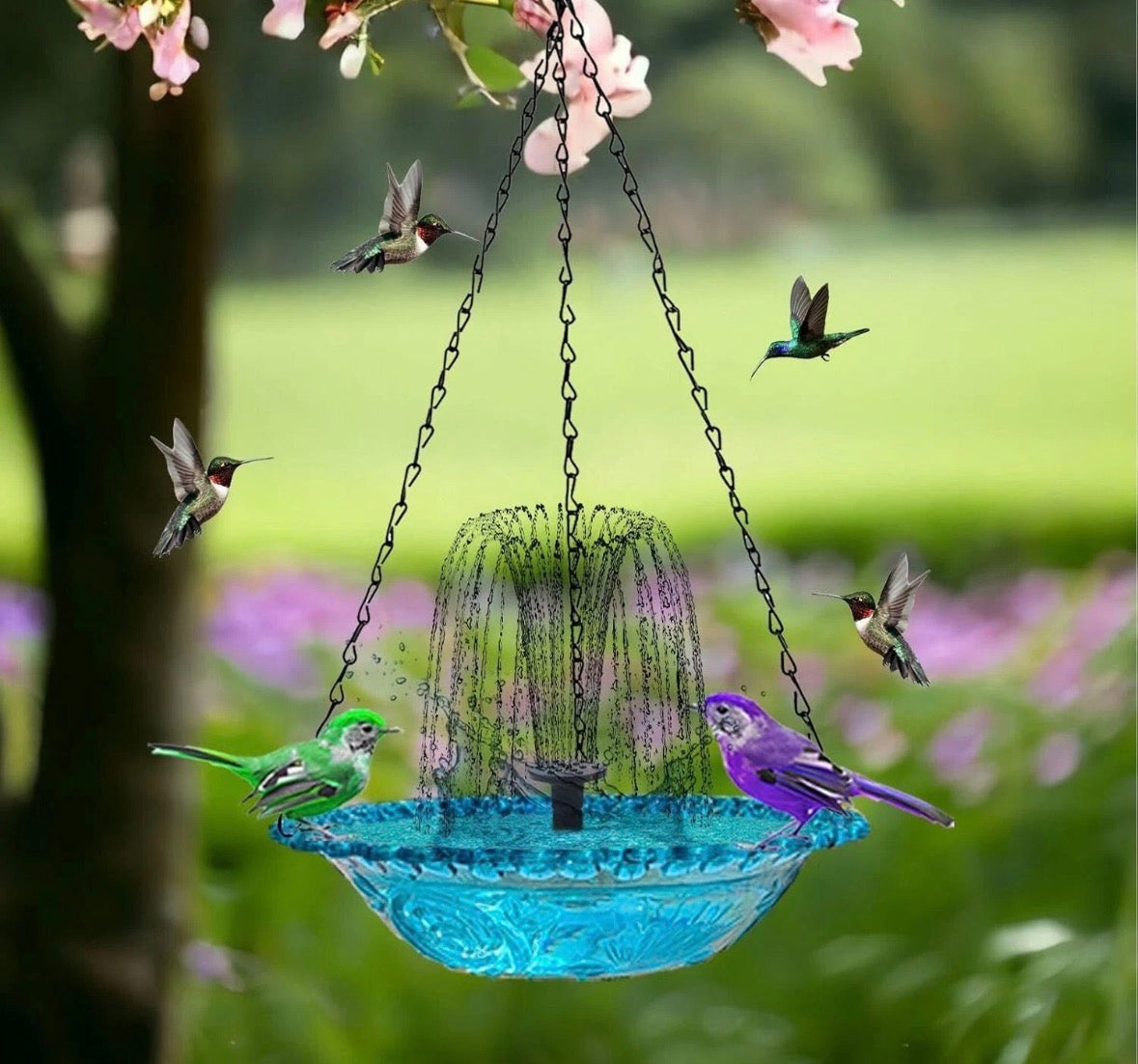 Hanging Solar Bird Feeder Bird Bath Easy Clean