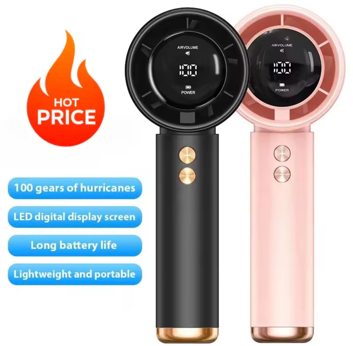 Portable Handheld Turbo Fan Air Cooler LED Display USB Rechargeable