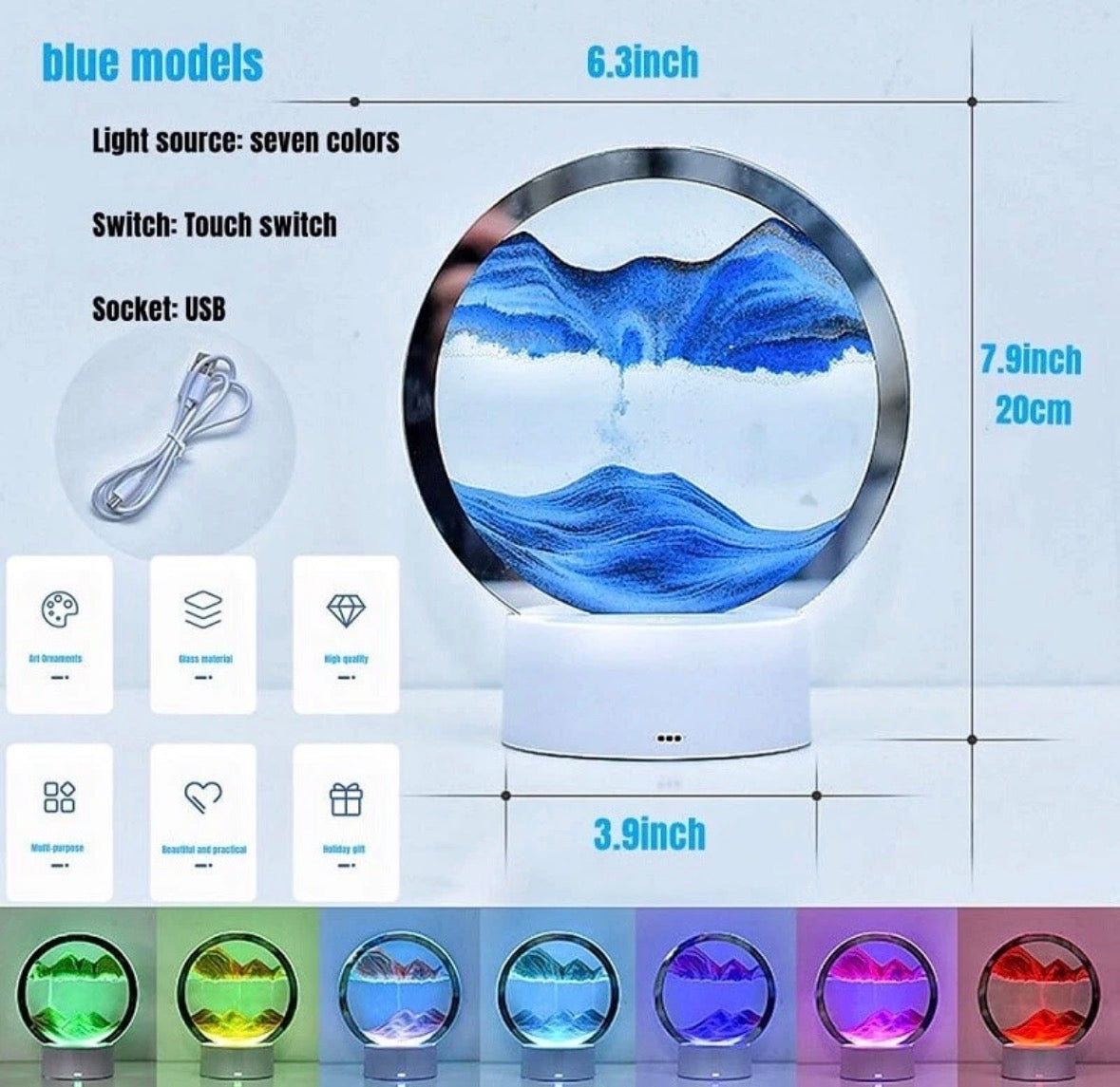 360° Rotating Night Light Sand Art Pictures Quicksand Lamp RGB Color Changing