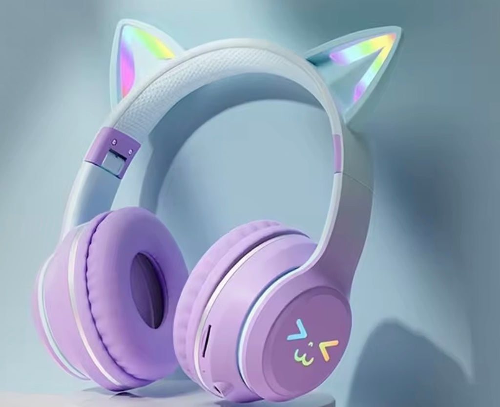 LED Flash Light Bluetooth Headphones Cute Cat Ears