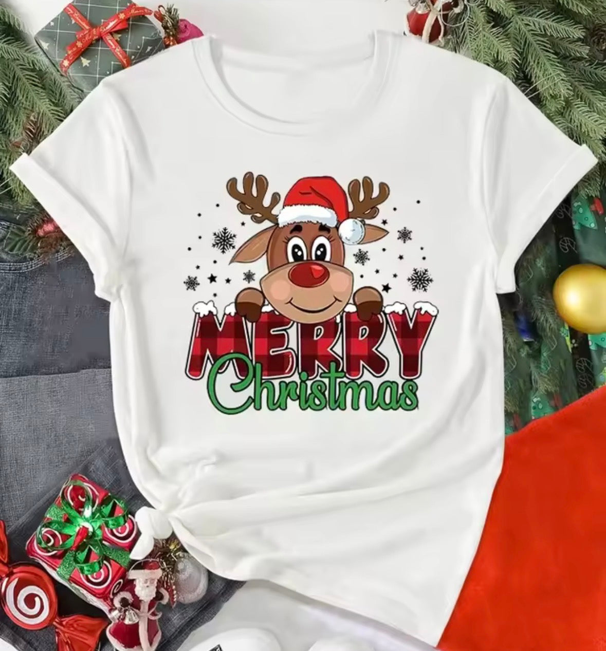 Cute Reindeer Print T-Shirt