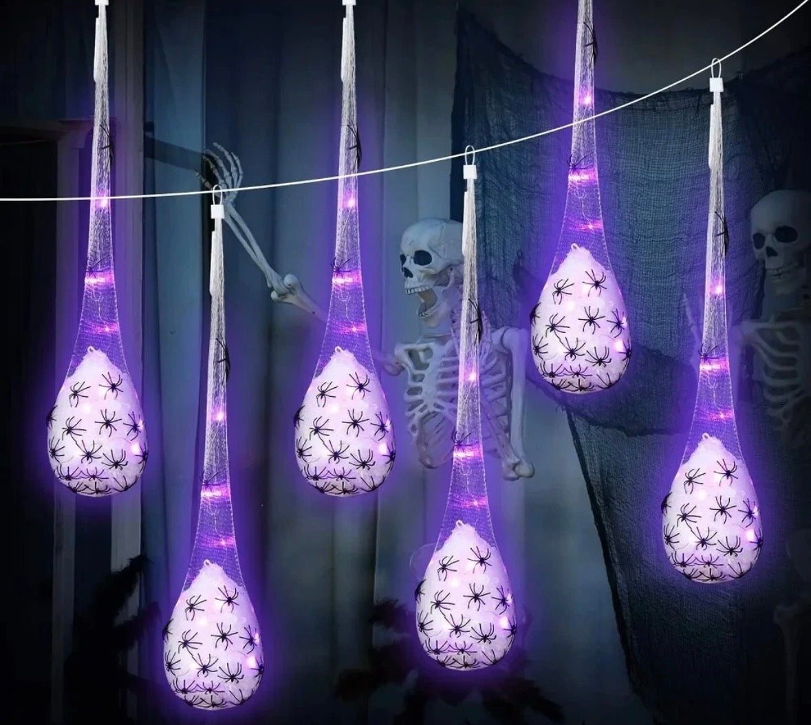 1PCS LED Light Up Spider Web Hanging Glowing Spiders Egg