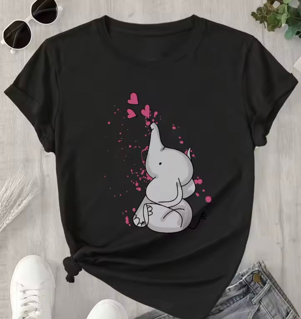 Cute Elephant Print T-Shirt