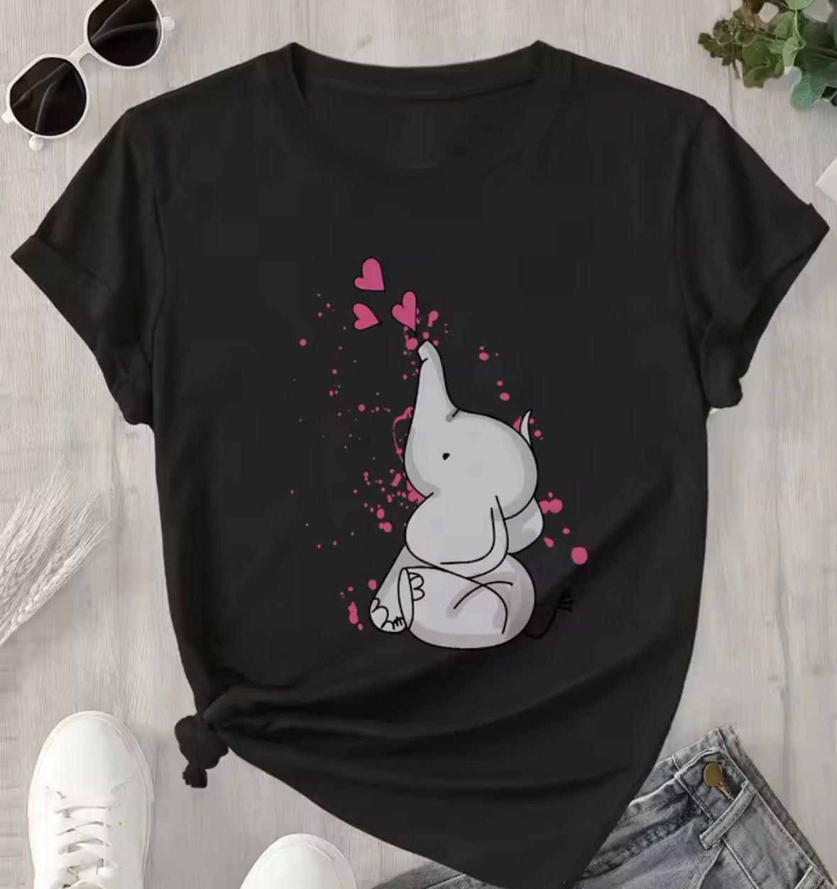 Cute Elephant Print T-Shirt