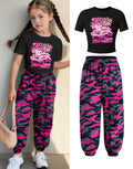 Car  Crop Tee & Pink Camo Elastic Waist Jogger Pants