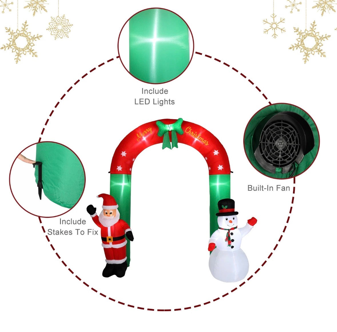 2.4M Christmas Arch Inflatable with Santa & Snowman & LED Lights Outdoor Decor