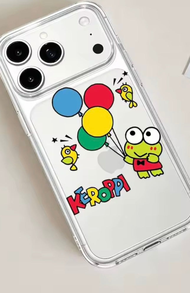 Cartoon Cute Frog K-Keroppi Phone Case For Transparent IPhone 17 Air 11 12 13 14 15 16 17 Pro Max