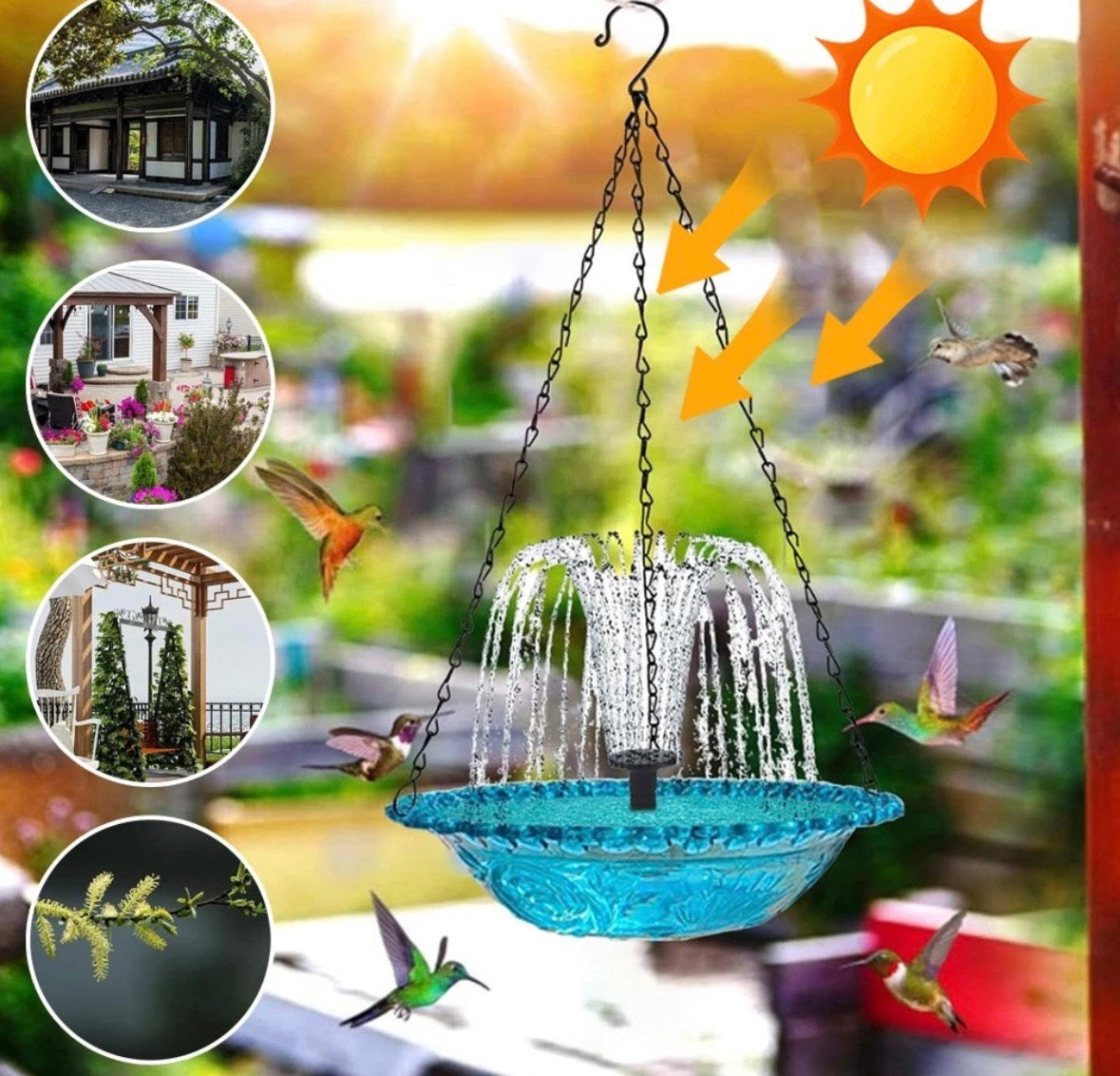 Hanging Solar Bird Feeder Bird Bath Easy Clean