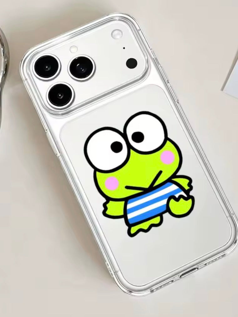 Cartoon Cute Frog K-Keroppi Phone Case For Transparent IPhone 17 Air 11 12 13 14 15 16 17 Pro Max