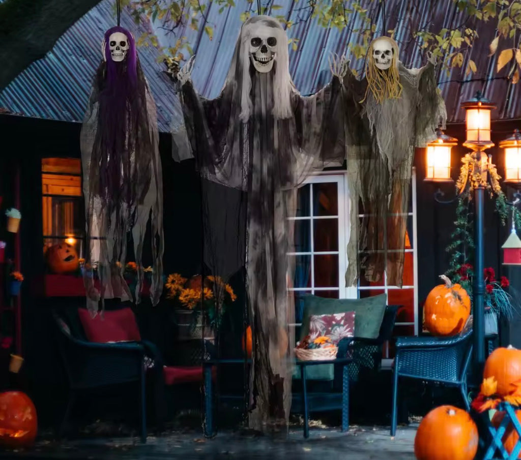 Set of 3 Hanging Skeleton, Flying Ghost Halloween Decorations