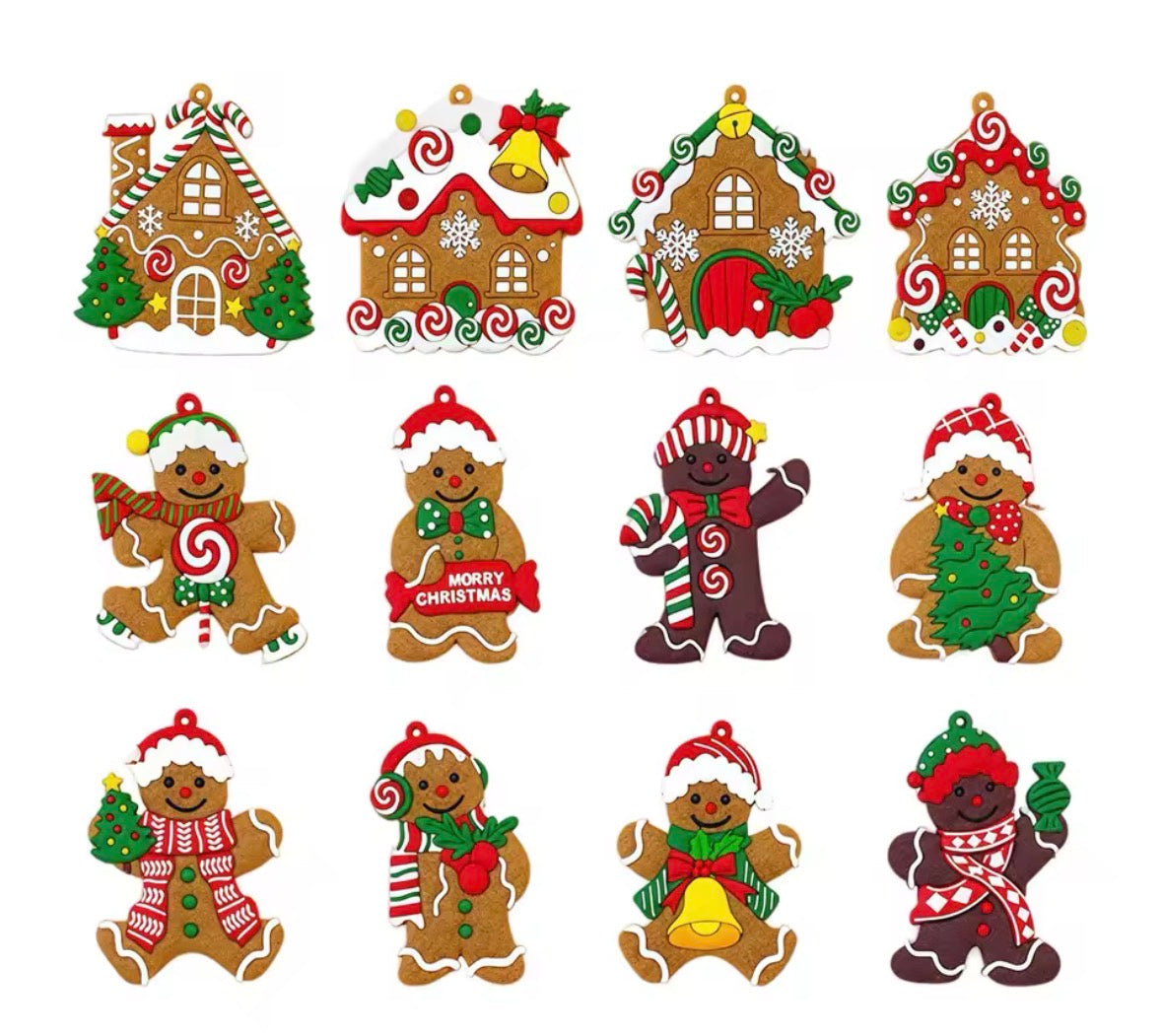 12Pcs Gingerbread Man Ornaments For Christmas Tree