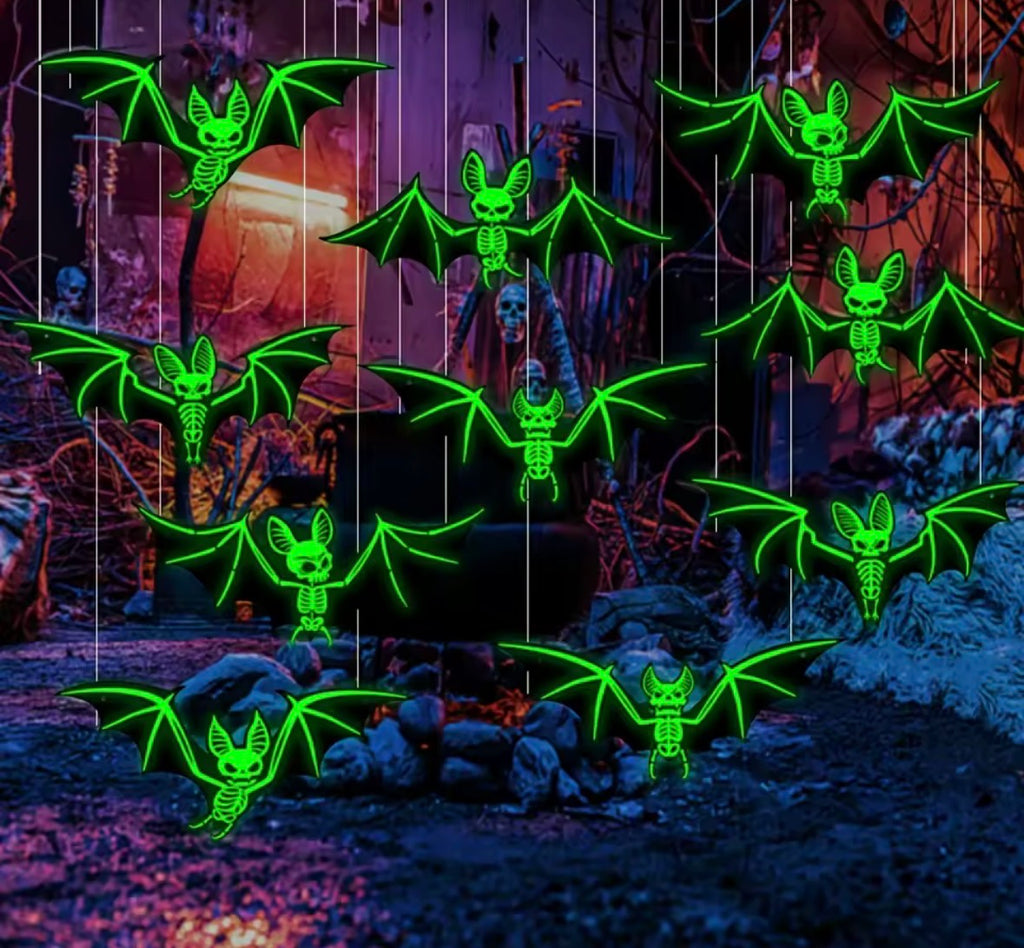 10PC Halloween Spooky Deco 3D Hanging Bats for Trees Glow-In-The-Dark