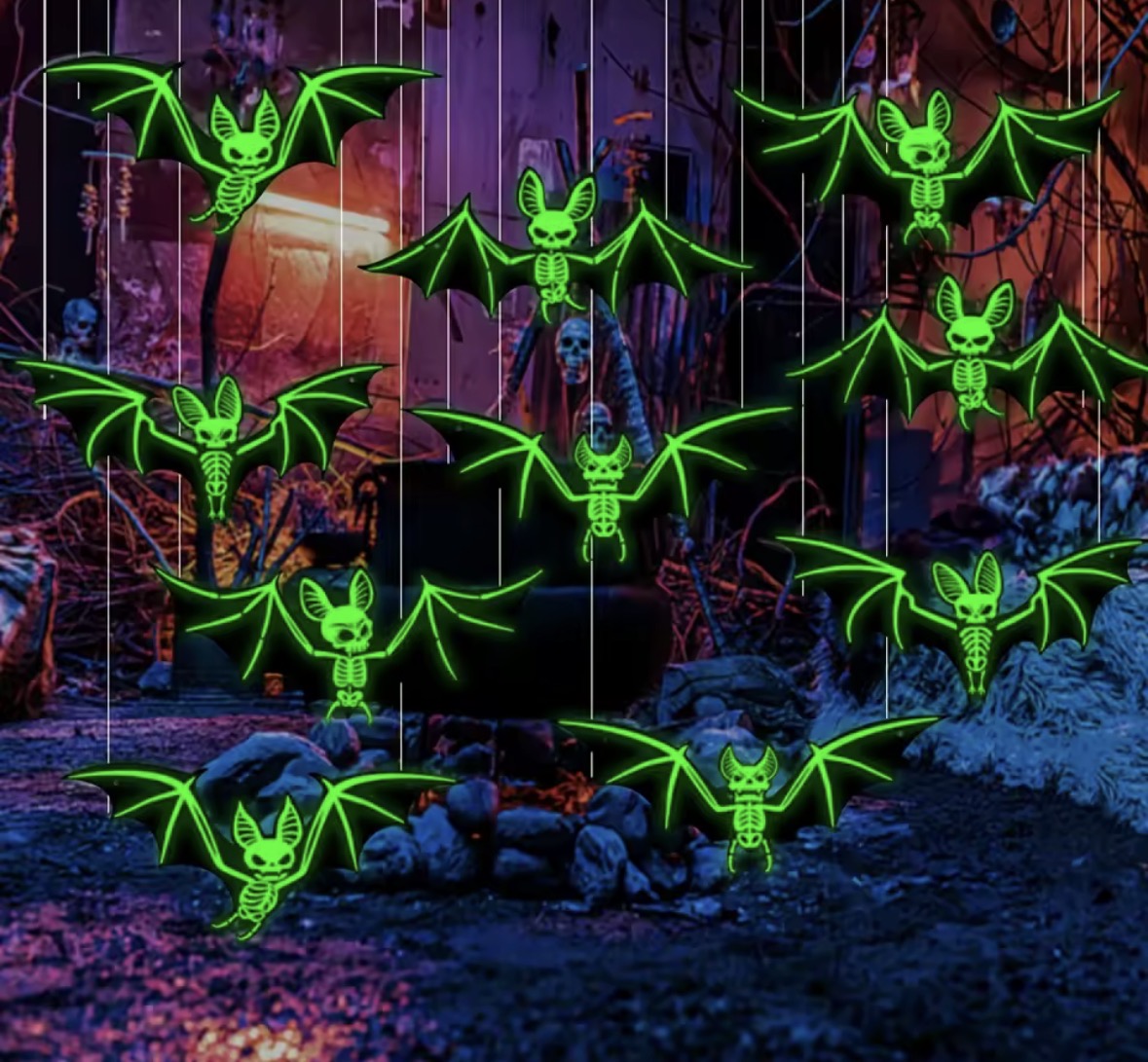 10PC Halloween Spooky Deco 3D Hanging Bats for Trees Glow-In-The-Dark