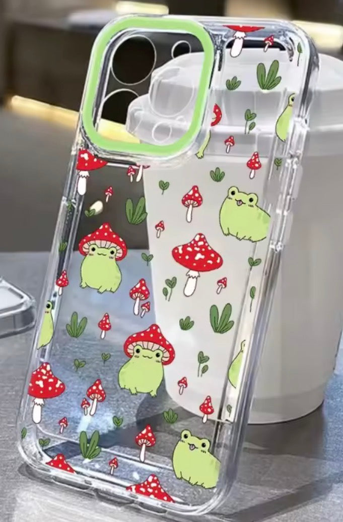 Cartoon Mushroom Frog Phone Case For iPhone 17 16 15 11 12 14 13 Pro Max Mini XS 7 Plus 17E
