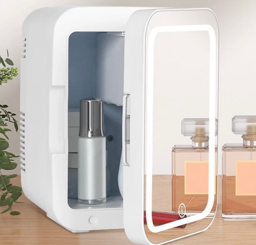 4L White Mini Fridge LED Light Mirror Portable Cooler&Warmer Skincare Makeup
